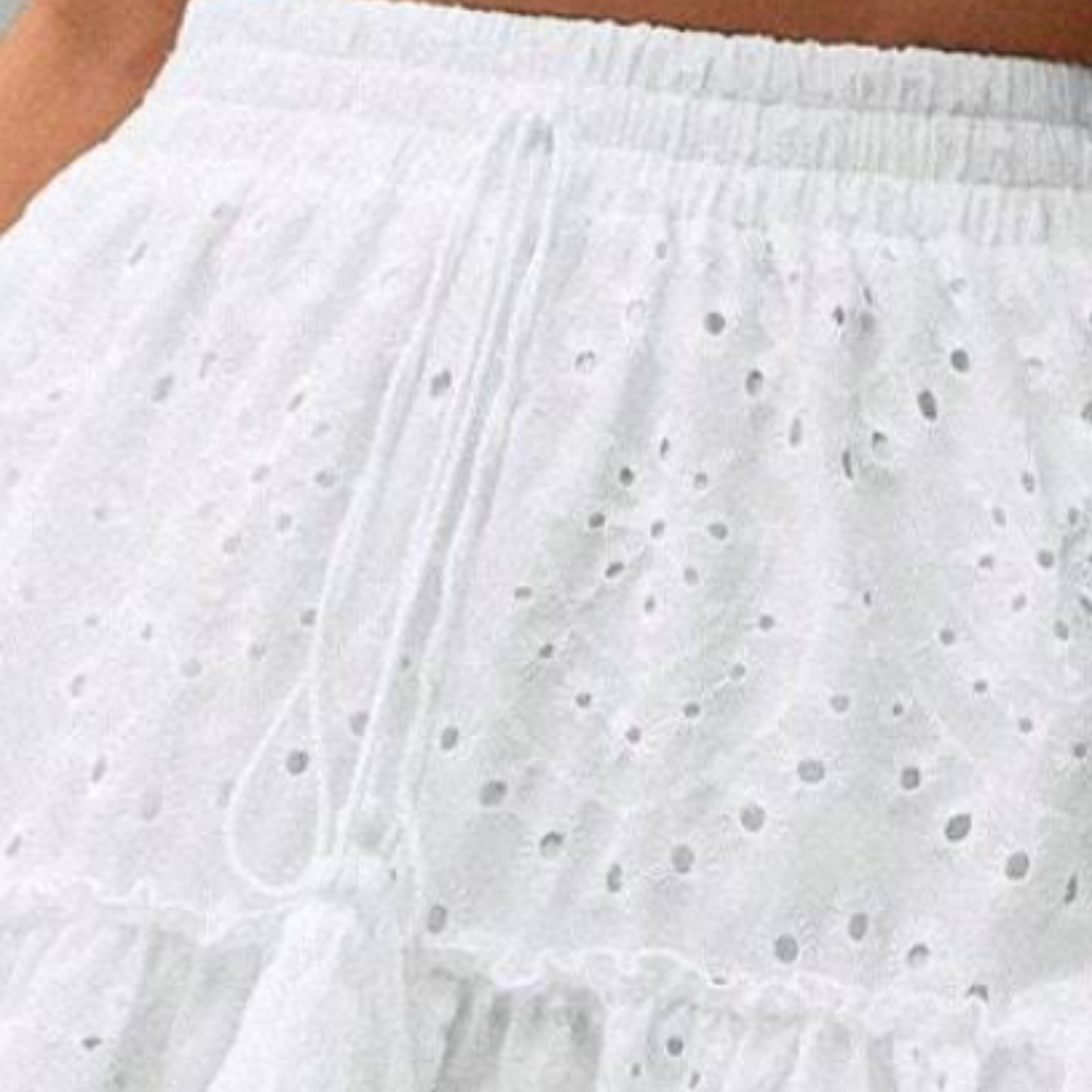 Boho White Eyelet Tassel Ruffle Maxi Skirt - Picture 3 of 4